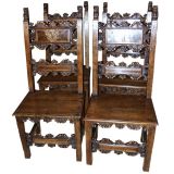 Set of Four Italian Baroque Inlaid Walnut Side Chairs
