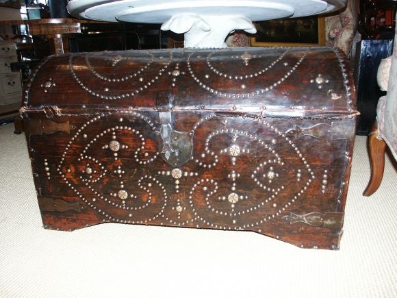 Brass and Leather Domed Lidded Trunk