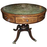 English Regency Style Drum Table With Green Leather