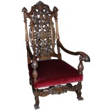 Large Carved Flemish Baroque Walnut Arm Chair