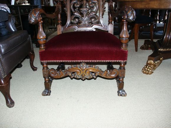 Large Carved Flemish Baroque Walnut Arm Chair
