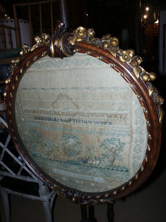 19th C American Fire Screen With Sampler For Sale 3
