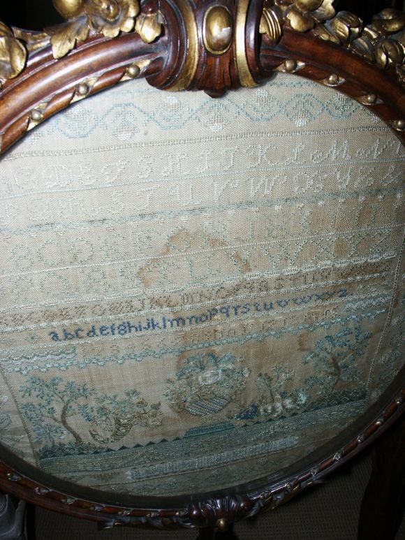19th C American Fire Screen With Sampler