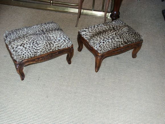 Great Little Pair Of French Footstools In Leopard 2