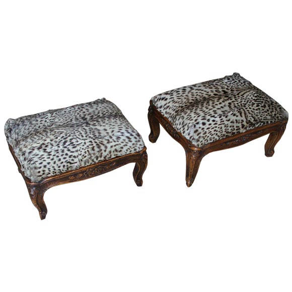 Great Little Pair Of French Footstools In Leopard