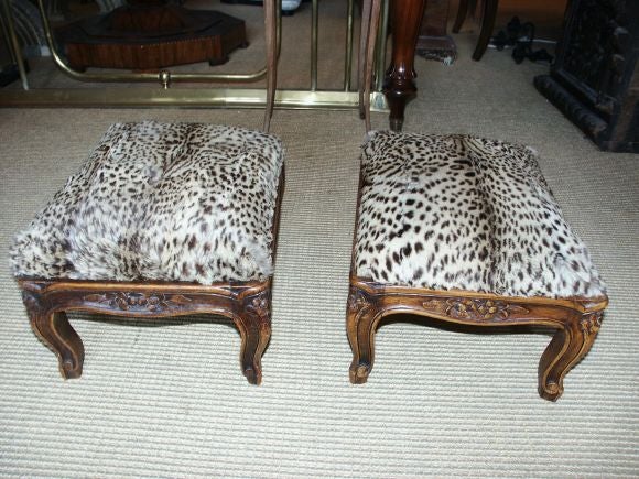 Great Little Pair Of French Footstools In Leopard 1