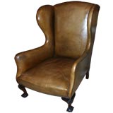 Wonderful 19th C English Leather Wing Chair