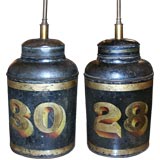Pair of Tole Tea Canisters Mounted as Lamps
