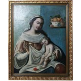 Spanish Colonial 18th C Painting of Christ and Virgin Mary