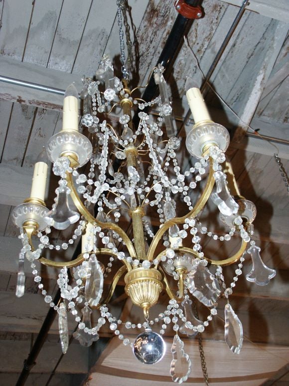 Pair of Gilt Bronze and Crystal Chandeliers