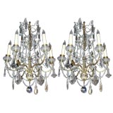 Pair of Gilt Bronze and Crystal Chandeliers