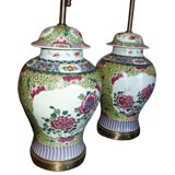 Pair of Antique Asian Vases Mounted As Lamps