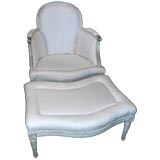 Painted French Style Chair with Ottoman