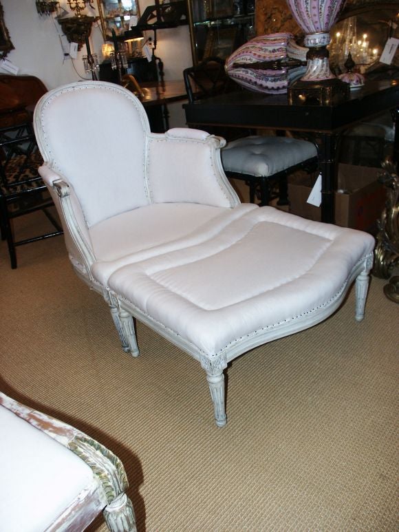 Painted French Style Chair with Ottoman