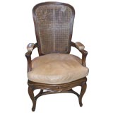 Louis XV Stlye Walnut Desk Chair in Leather and Cane