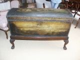 Antique Domed Painted English Leather Trunk