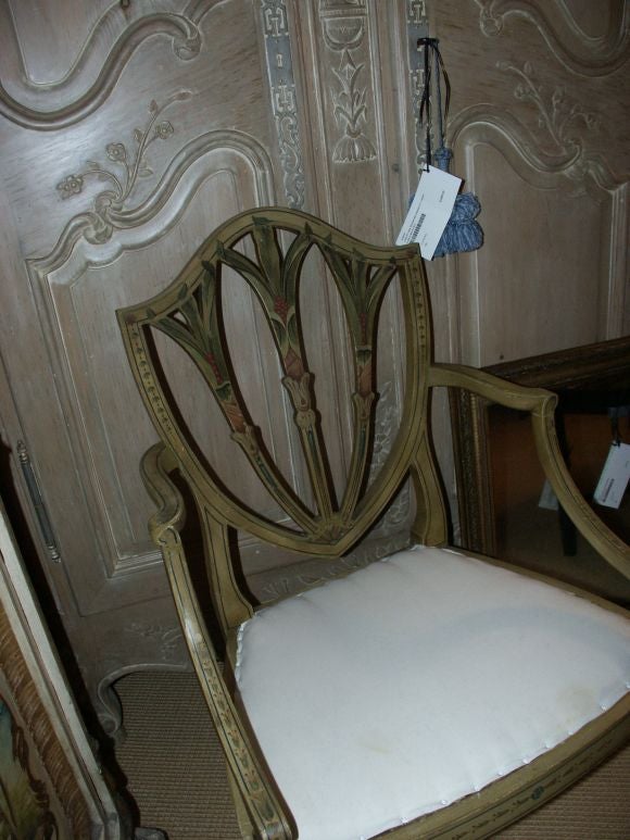 Early 20thC Shield Back Painted Sheraton Stle Arm Chair