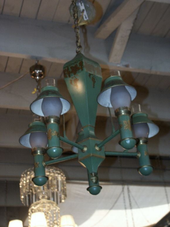Vintage Green Tole Chandelier