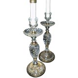 Beautiful Pair of Rock Crystal & Bronze Candle Stick Lamps