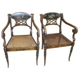 Pair of Regency Style Painted Arm Chairs