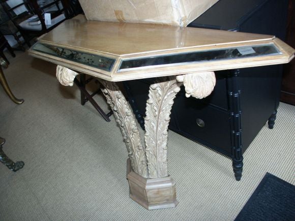 Carved Feather and Mirror Console Table