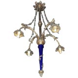 Antique French Bronze and Cobalt  Chandelier