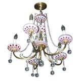 Early 20th C Chandelier With Colored Glass