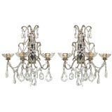 Great Pair of Crystal and Mirror Backed French Wall Sconces
