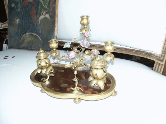 19th Century Beautiful Antique Chinoiserie and Bronze French Encrier For Sale