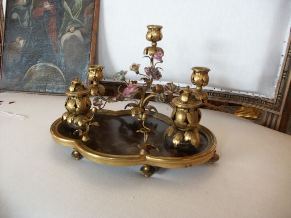 Beautiful Antique Chinoiserie and Bronze French Encrier For Sale 2