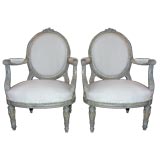 Pair of 19th C Louis XVI Style French Arm Chairs
