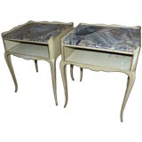 Great Little Pair of Painted Side Tables with Marble Tops