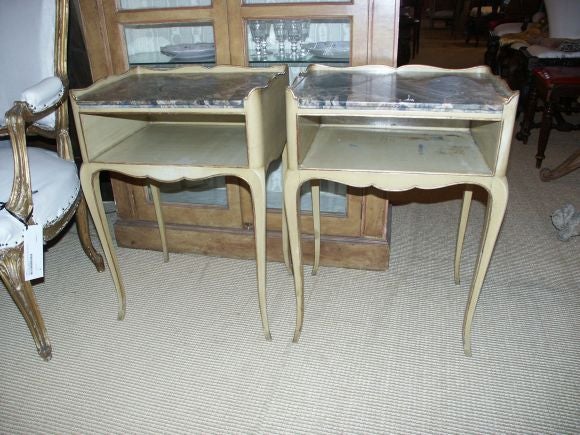 Great Little Pair of Painted Side Tables with Marble Tops