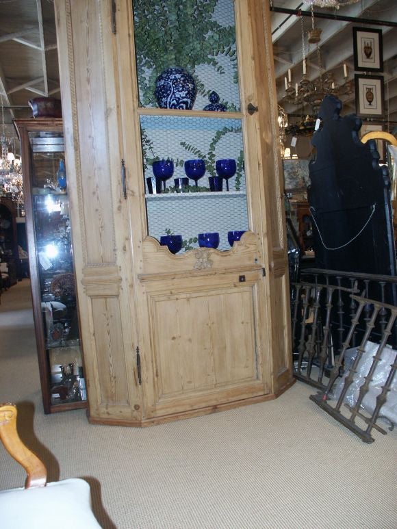 Tall Swedish Country  Display Cabinet With Blue Interior
