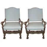 Pair of Late 18th C Spanish Giltwood Arm Chairs Pair of Late 18th C Spanish Giltwood Arm Chairs