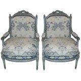 Beautiful Pair of Painted French Arm Chairs