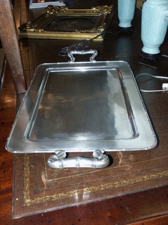 Chinese Export Silver Tray With Bamboo Design