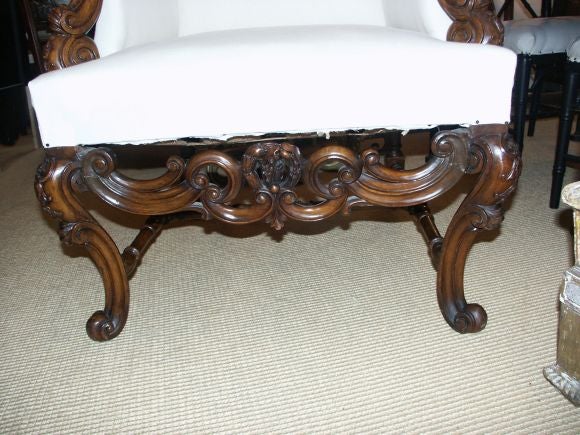William and Mary Style Carved Walnut Wing Chair