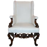 William and Mary Style Carved Walnut Wing Chair
