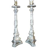 Antique Pair of Silver gilt 19th C Altar Stick Lamps