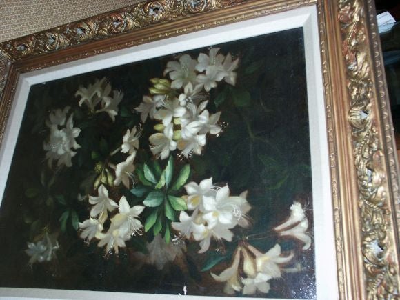 19th Century 19th C Oil Floral Oil Painting For Sale