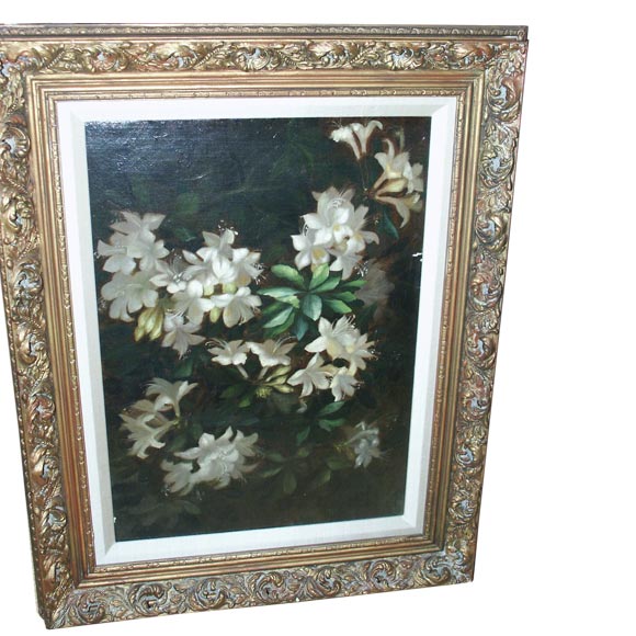 19th C Oil Floral Oil Painting For Sale