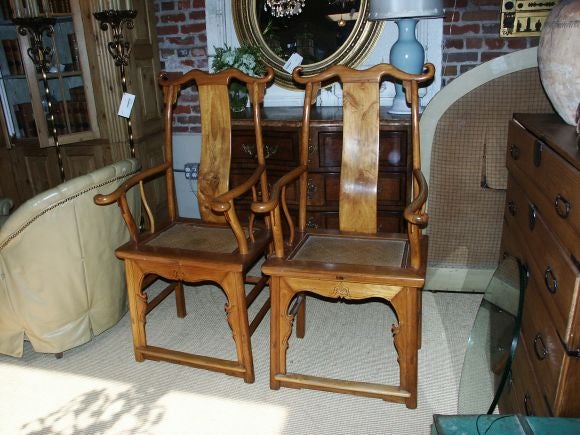 Pair of 19thC Elm "Official's Hat" Arm Chairs