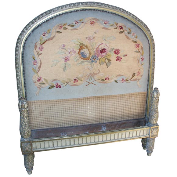 Painted French Twin Bed with Tapestry