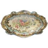 Antique Hand Painted Italian Tray with Glass top