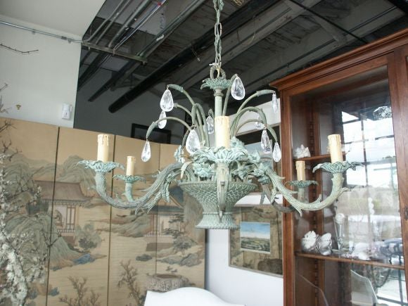 Basket Chandelier with Rock Crystal Prisms