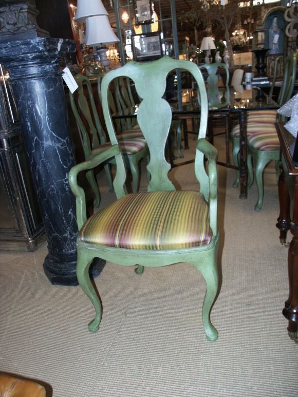 Great looking set of 14 Dining room chairs with hand painted finish.  Two Arm chairs and 12 side chairs.
