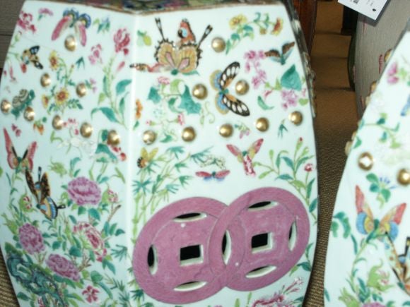 Pair of 19thC Canton Famille Rose Garden Seats