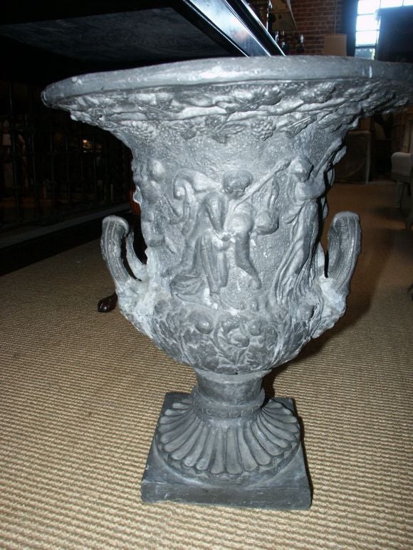 great looking solid lead garden urn with female figures