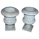 Pair of Carved Stone Urns With Greek Key Design